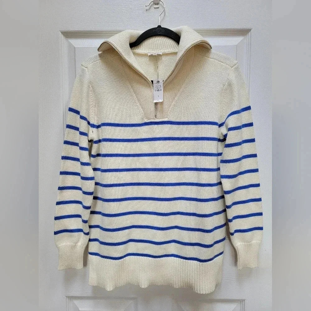 Talbots Lose Lapel Quarter Zip Striped Sweater Size Small NWT